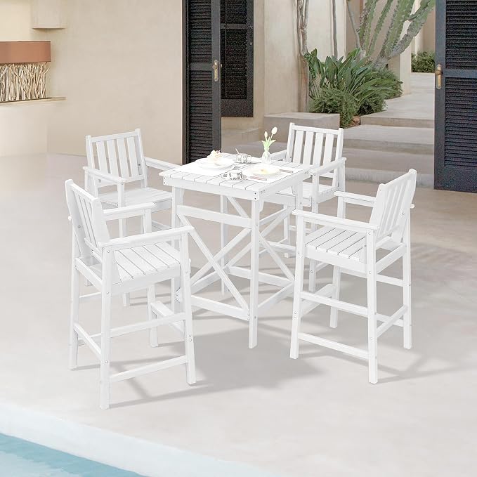 5 Pieces Adirondack Bar Chairs Set, HDPE Patio Bar Height Table and Chairs by SeeHill