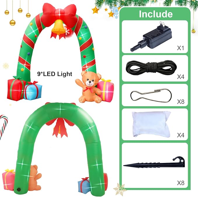 10FT Christmas Inflatable Outdoor Decorations Candy Cane Christmas Archway - Image 5
