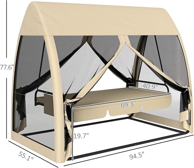 Outsunny 3-Seat Patio Swing Chair, Porch Swing Bed - Image 7