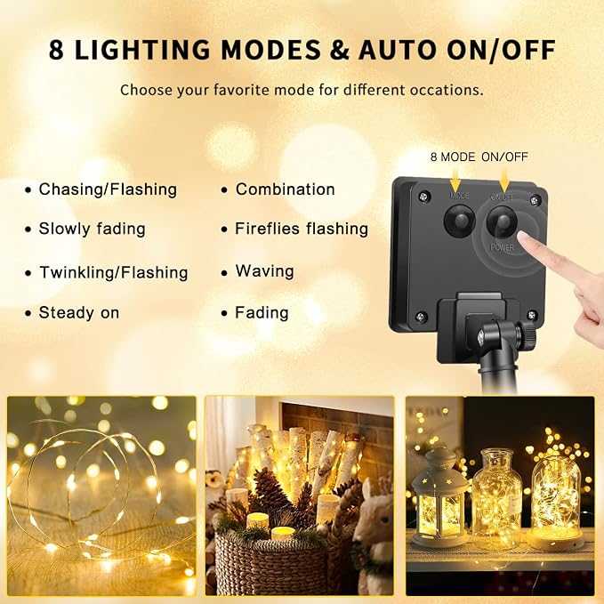 JMEXSUSS 4 Pack 100 LED Solar Fairy Lights, 33ft Warm White Solar String Lights - Image 7