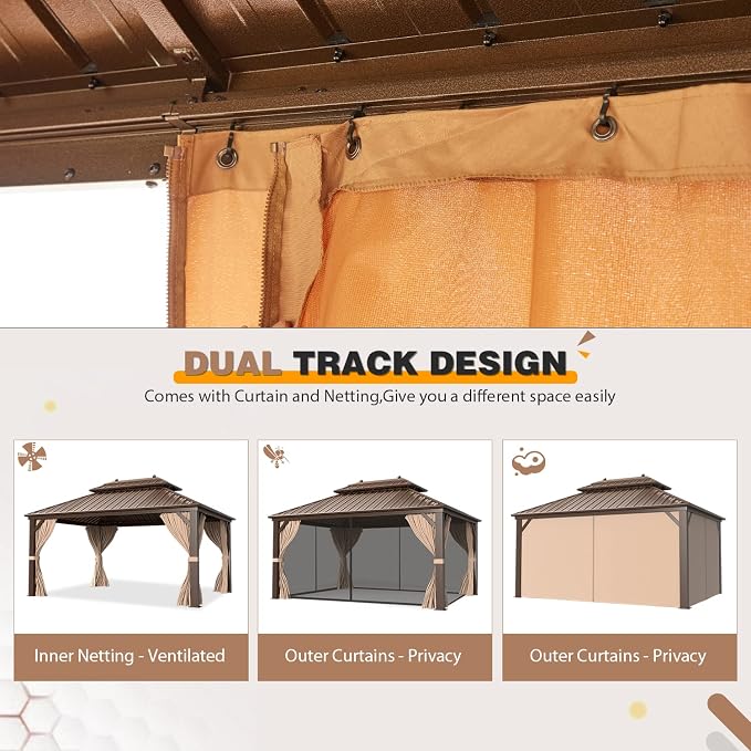 EROMMY 12'x16' Hardtop Gazebo Galvanized Steel Outdoor Aluminum Double Roof - Image 5