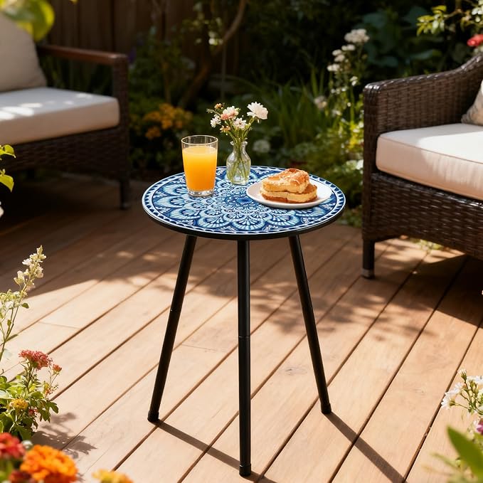 2 Packs Metal Mosaic Round Side Tables 13.4" Small Outdoor Patio Round Accent - Image 6