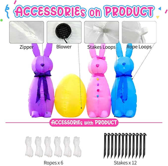 DomKom 6FT Long Easter Inflatable Bunny Outdoor Decorations, Build-in LED - Image 6