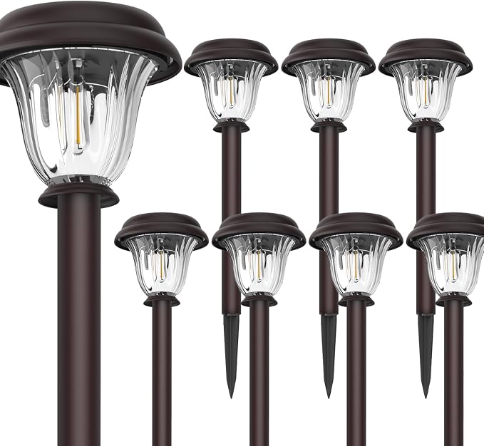DERAYSION 8 Pack Solar Lights Outdoor, Stainless Steel Glass Solar Pathway - Image 2