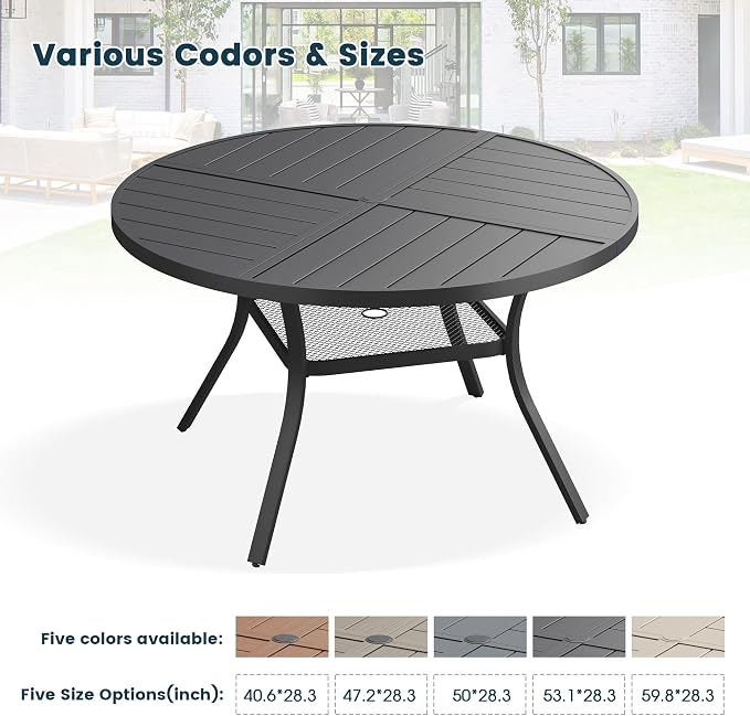 Patio Dining Table for 4-6, Round Metal Outdoor Table - Image 7