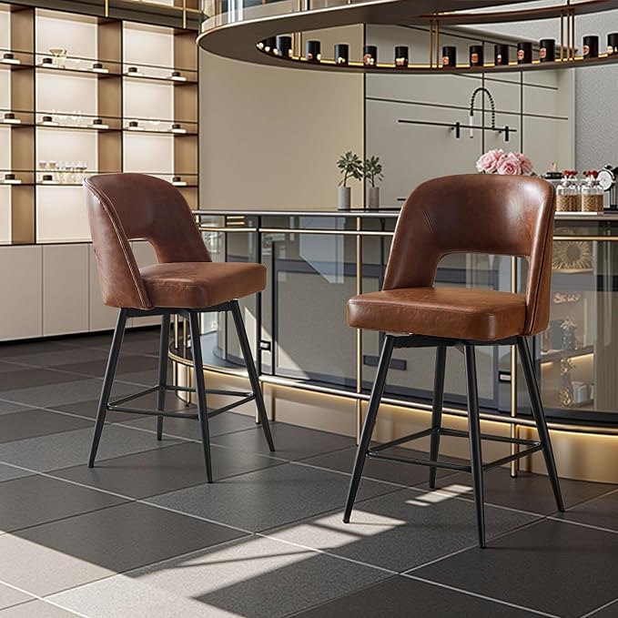 VINGLI Bar Stools Set of 2, Upholstered Barstools - Image 7
