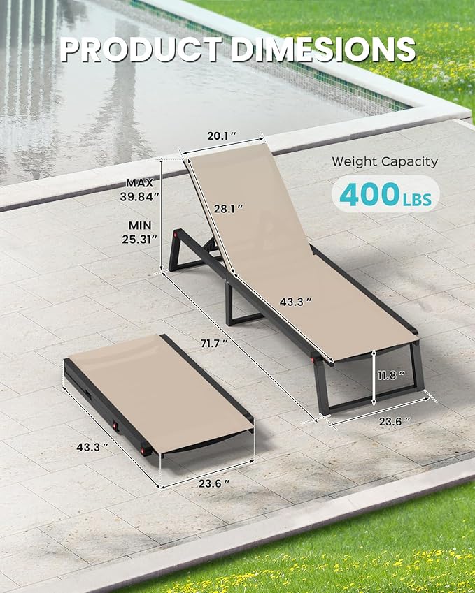 Aluminum Patio Chaise Lounge Set of 2 - Image 2