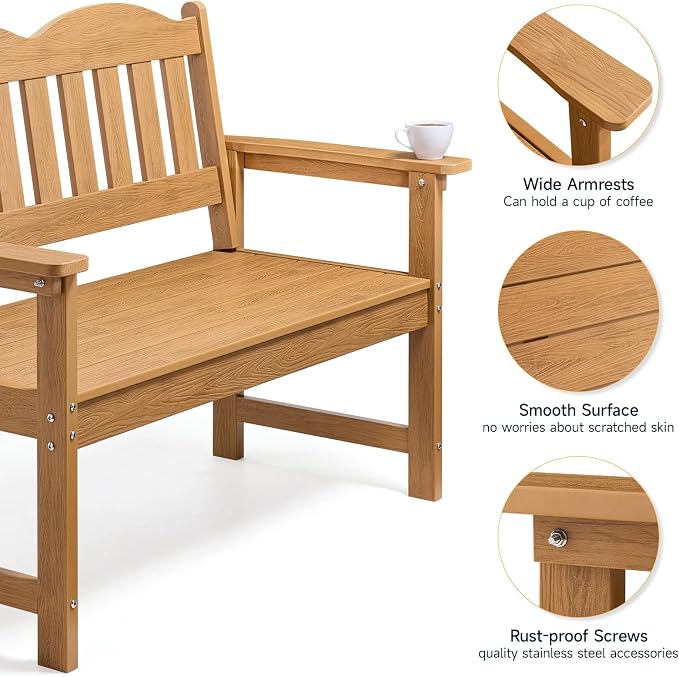 ONBRILL Outdoor Bench, 2-Person Poly Lumber Garden Bench - Image 5