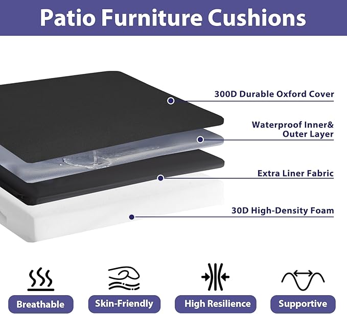 Outdoor Chair Cushions Set of 4, Waterproof Outdoor Seat Cushions - Image 2