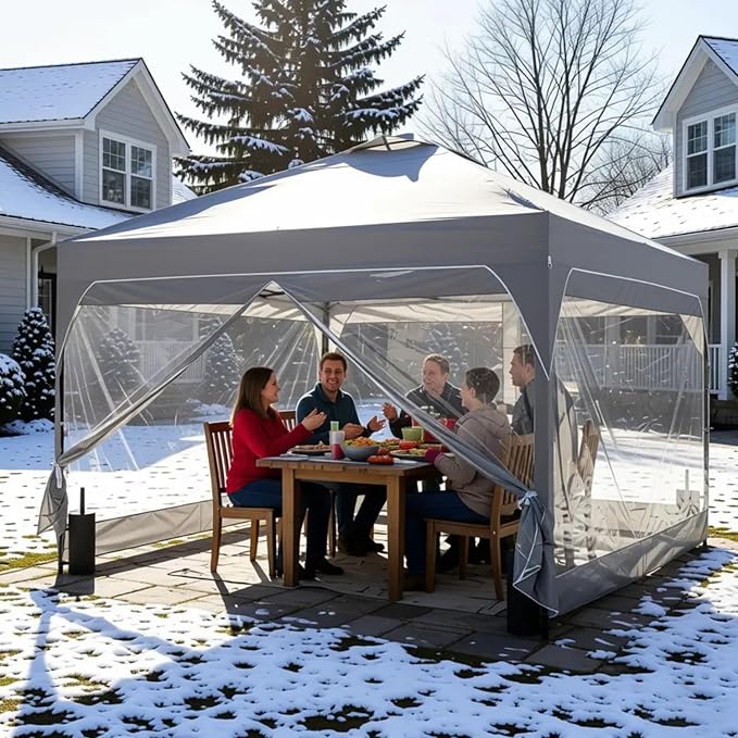 10x10 FT Pop Up Canopy with 4 Clear PVC Sidewalls, Instant 1-Button Push Canopy - Image 8