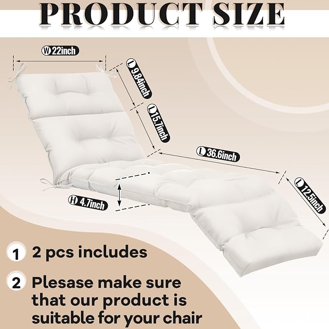 Kigley 2 Pcs Chaise Lounge Cushions 75 x 22 x 5 Inches Soft Lounge Chair - Image 2