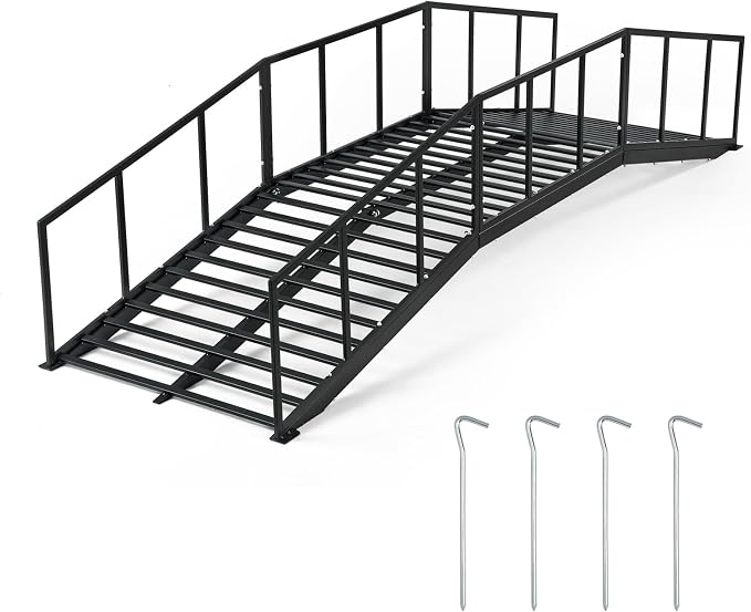 Metal Garden Bridge 8 FT with 4 Ground Stakes, 770 lbs Capacity Black Powder by OLBRUS