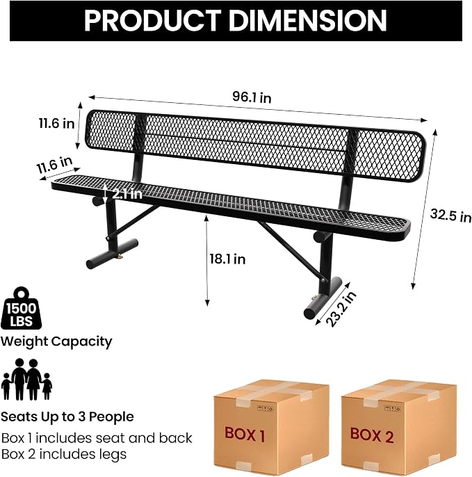 8 Feet Heavy Duty Metal Park Bench - Image 3