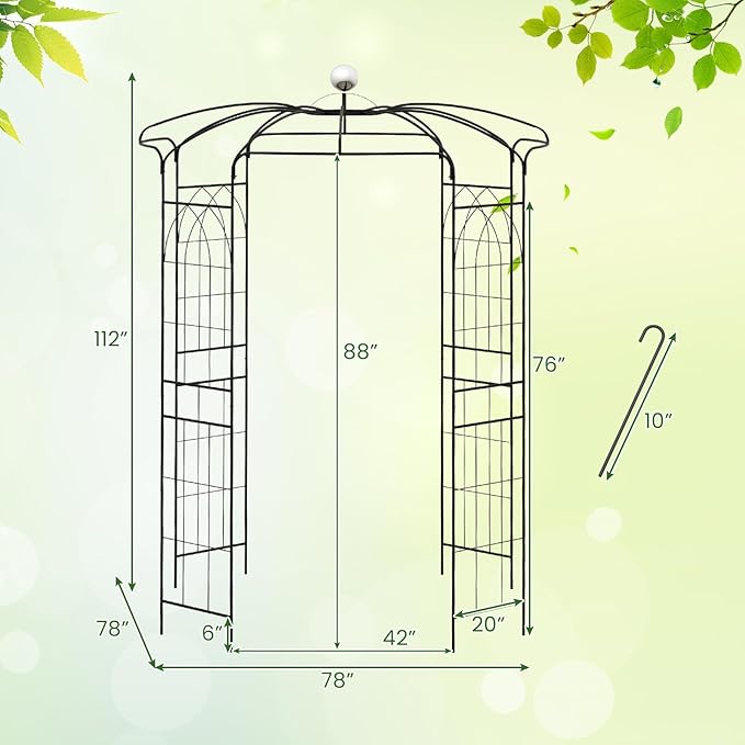 LDAILY Birdcage Shape Garden Arch, 9.3 x 6.5FT Arbor - Image 5