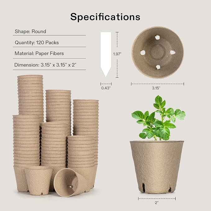 VIVOSUN Peat Pots, 120 Packs 3.15-Inch Seed Starting Pots - Image 2