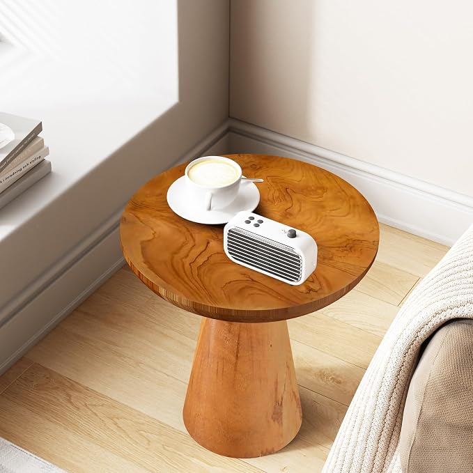 Mushroom Side Table, Teak Stool, Natural Plant Stand - Image 3
