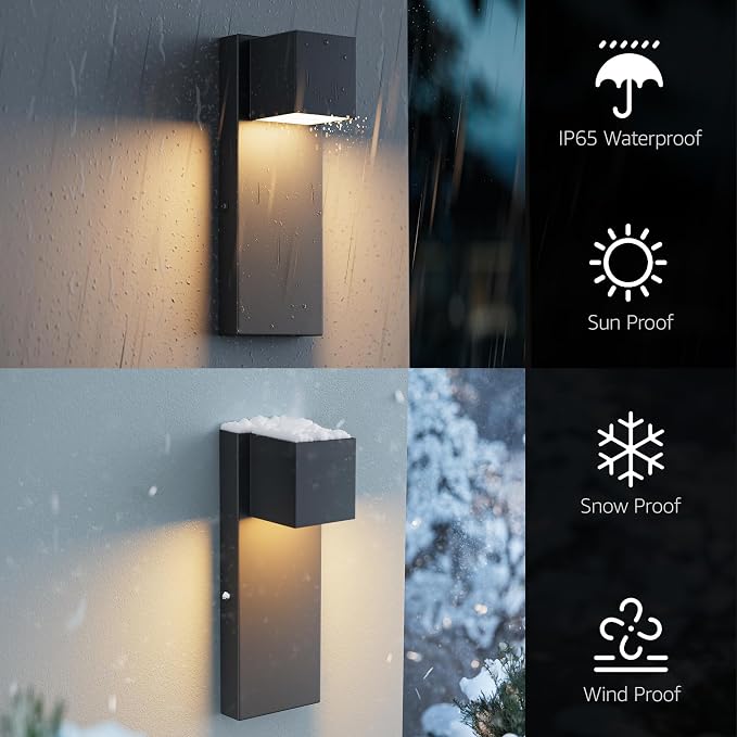 2 Pack 13" Modern Outdoor Led Wall Light, 16W 3000K 1200Lumen Porch & Patio - Image 2