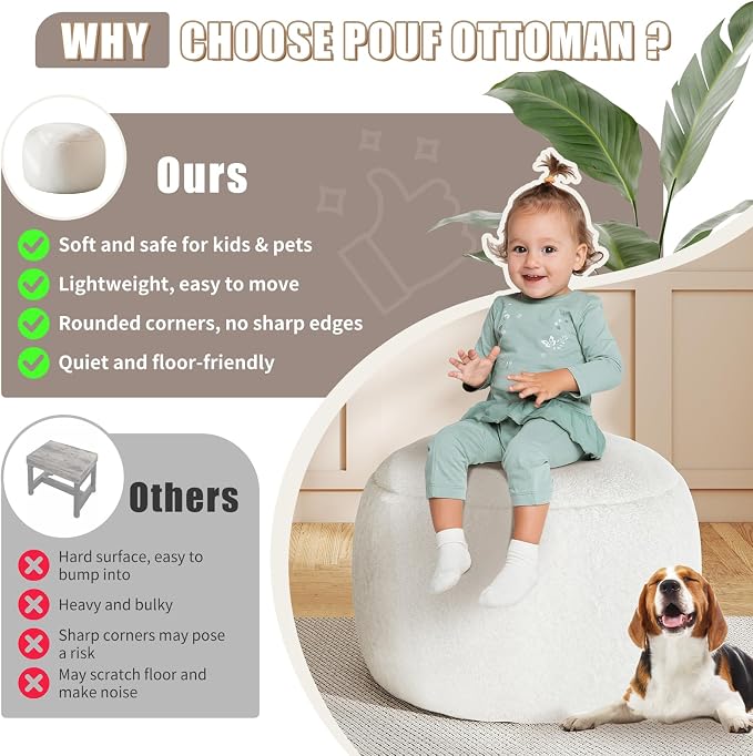 Round Stuffed Pouf Ottoman for Foot Rest, A Round Modern Foam Filled Poufs - Image 8