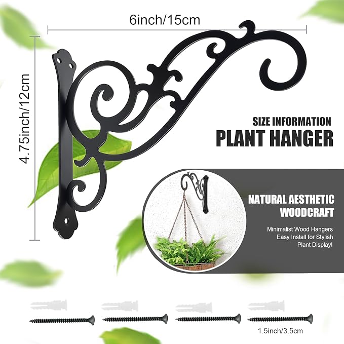 Hanging Planter Hooks 6-Inch 2 Pcs, Outdoor Hanging Brackets Wall Hook Heavy - Image 3