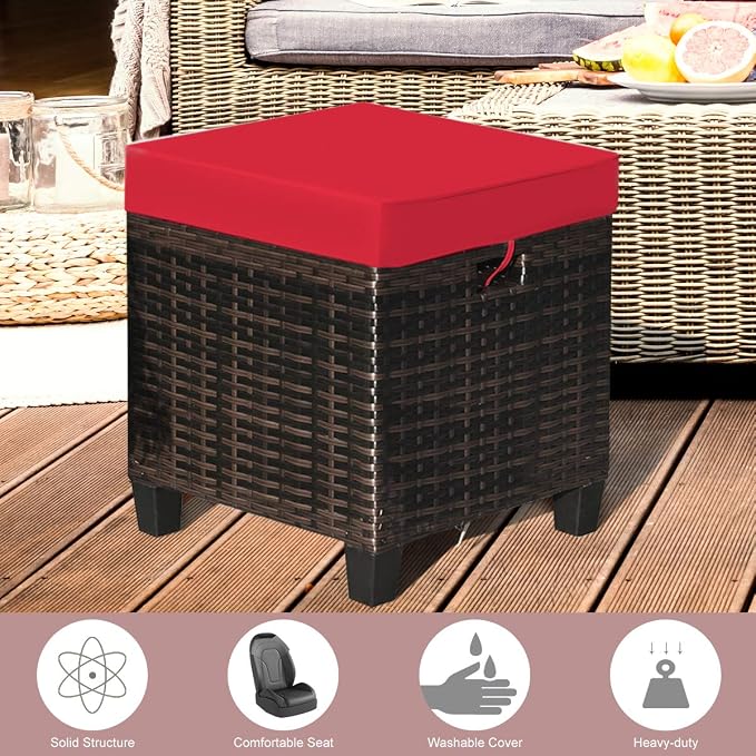 Tangkula 2 Pieces Outdoor Patio Ottoman, All Weather Rattan Wicker Ottoman Seat - Image 10