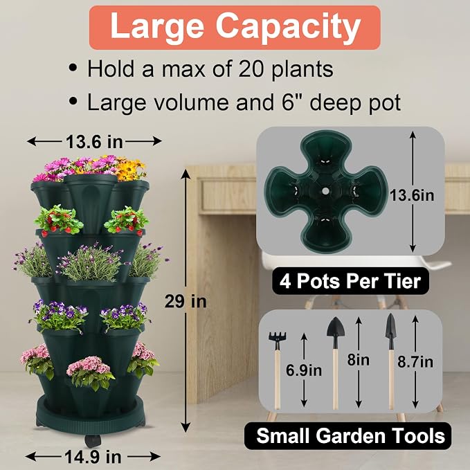 DUNCHATY Stackable Polypropylene Planters, Pine Green, Indoor/Outdoor - Image 3