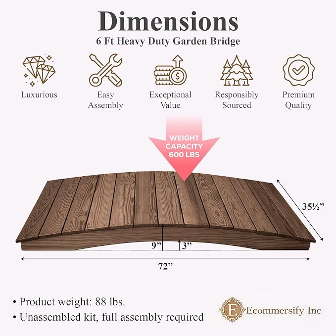 6 FT WALNUT Amish Made Pinewood Heavy Duty Garden Bridge - Image 2