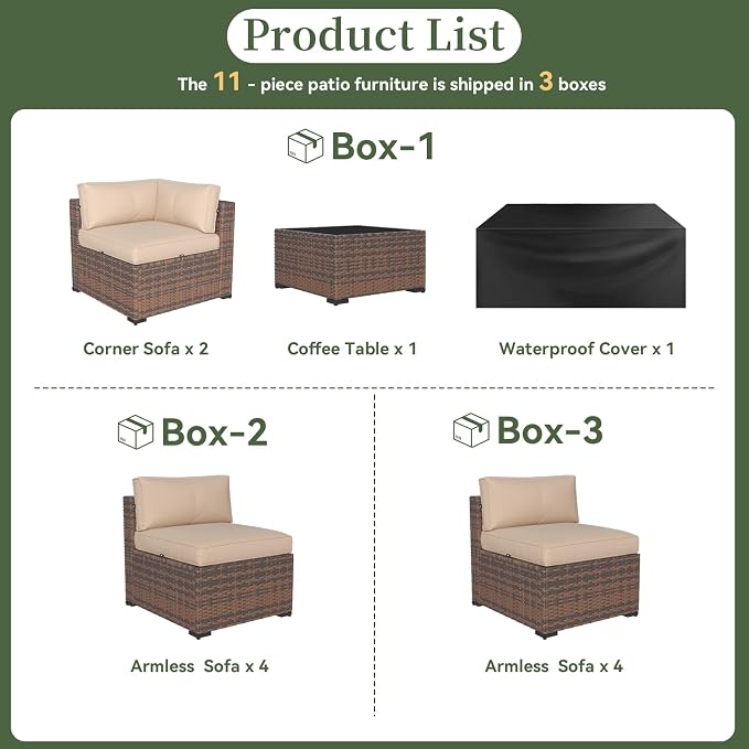 Aoxun 11 Piece Patio Furniture Set Wicker Rattan Patio Conversation Set Outdoor - Image 6