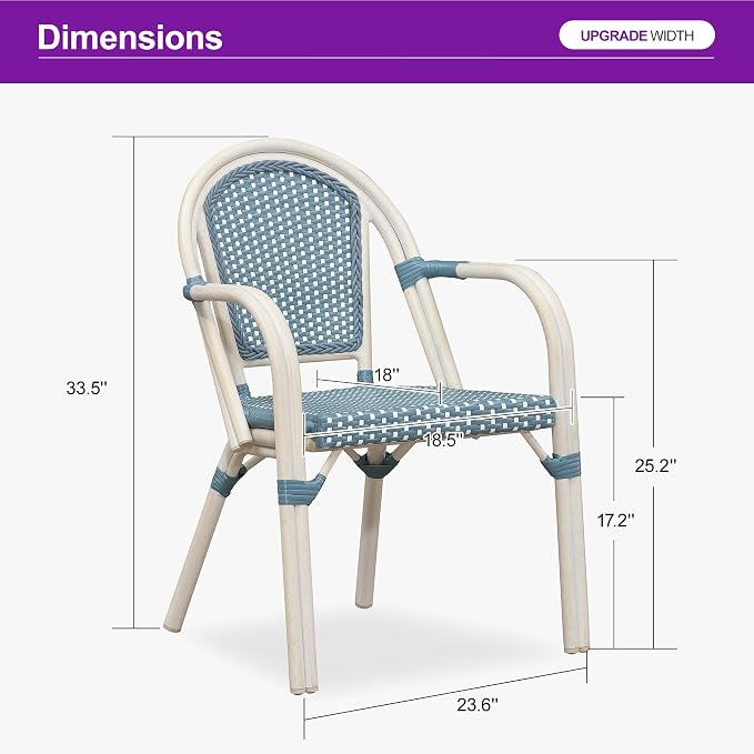 PURPLE LEAF French Bistro Chairs Set of 2 Hand-Woven Wicker Armchairs Outdoor - Image 3