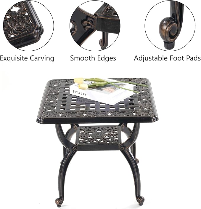 Mandolin Outdoor Patio, Rust -Resistant Cast Aluminum Side Table, Weather - Image 5