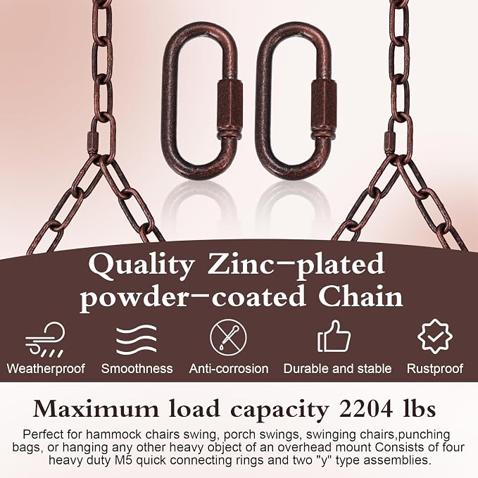 Heavy Duty Porch Swing Hanging Chain Kit 1500 Lbs Capacity, 4 Quick Links & 2 - Image 3