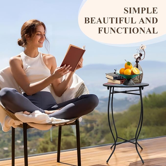 Small Outdoor Table, 21 Inch Heigh Weather Resistant Metal Round Outdoor Indoor - Image 6