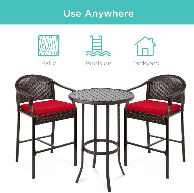 Best Choice Products 3-Piece Patio Bar Table Set, Outdoor Wicker Bar Height - Image 5
