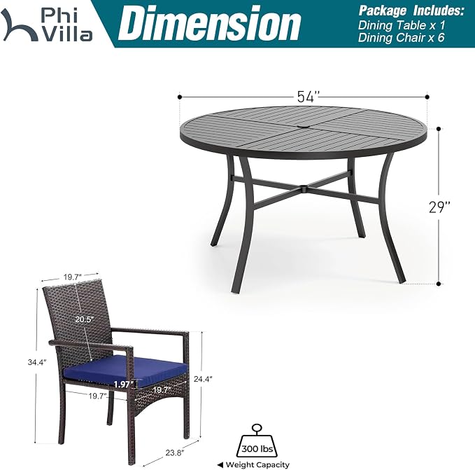 PHI VILLA 7 Pieces Outdoor Round Dining Set - Image 8