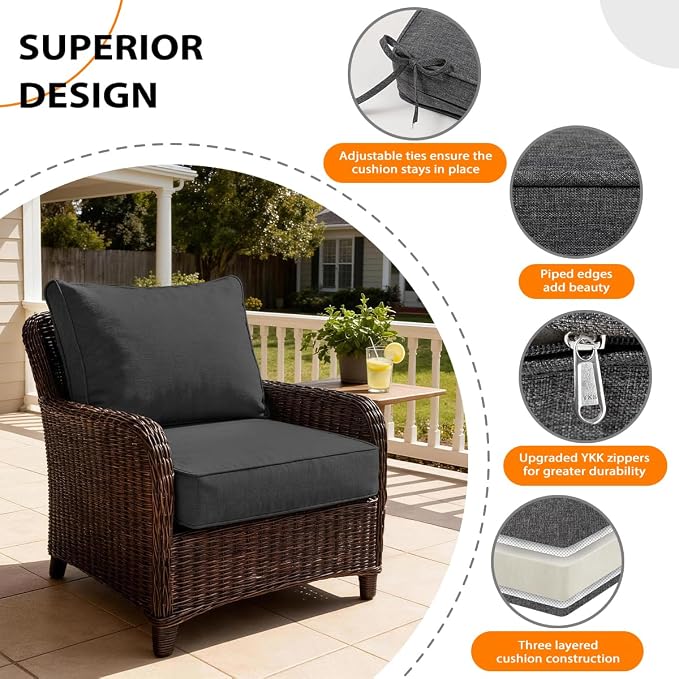Sundale Outdoor Olefin Deep Seat Cushion, Patio Chair Cushion and Pillow - Image 4