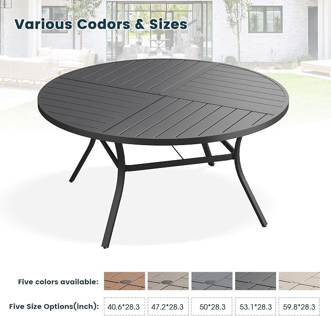Patio Dining Table for 6, Round Metal Outdoor Table - Image 5