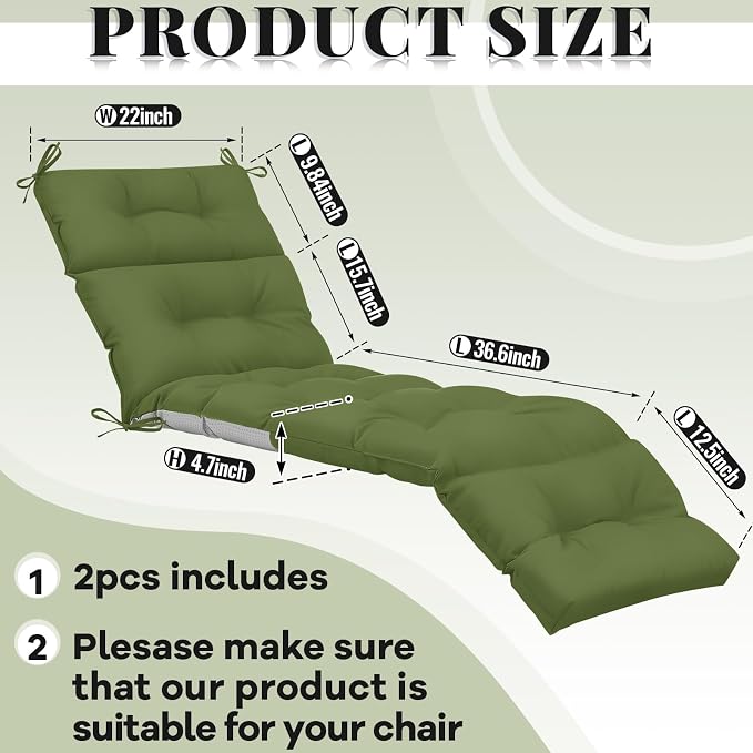 Kigley 2 Pcs Chaise Lounge Cushions 75 x 22 x 5 Inches Soft Lounge Chair - Image 2