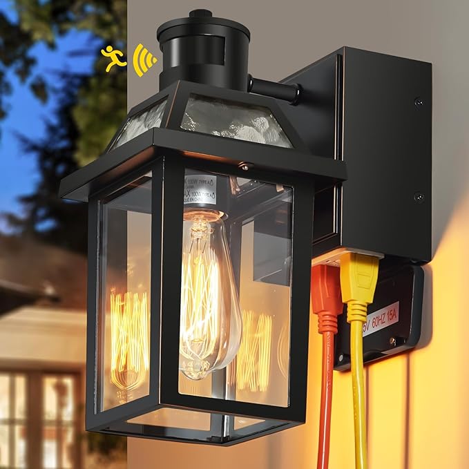 Porch Lights with GFCI Outlet, Dusk to Dawn Outdoor Lights with Outlet by YISURO