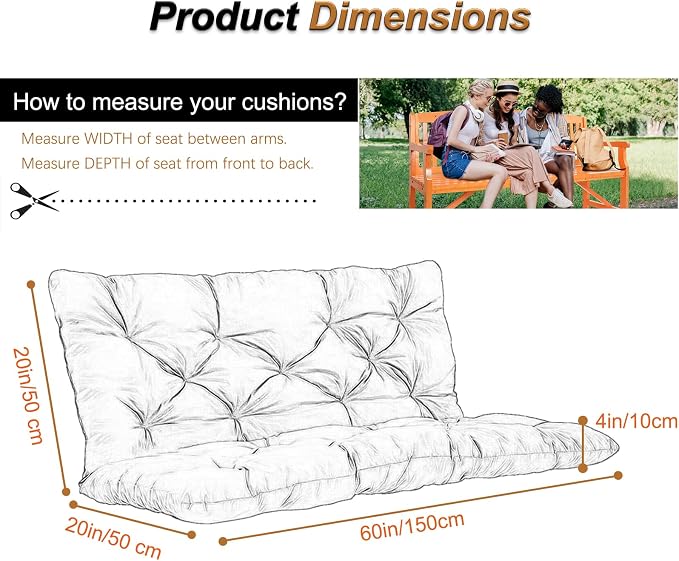 2-3 Seat Swing Replacement Cushion, Outdoor Bench Cushions - Image 6