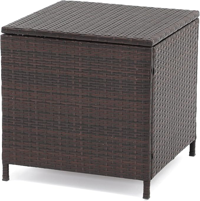 Verano Garden Outdoor Wicker Side Table, Small Storage Rattan Wicker End Table - Image 9