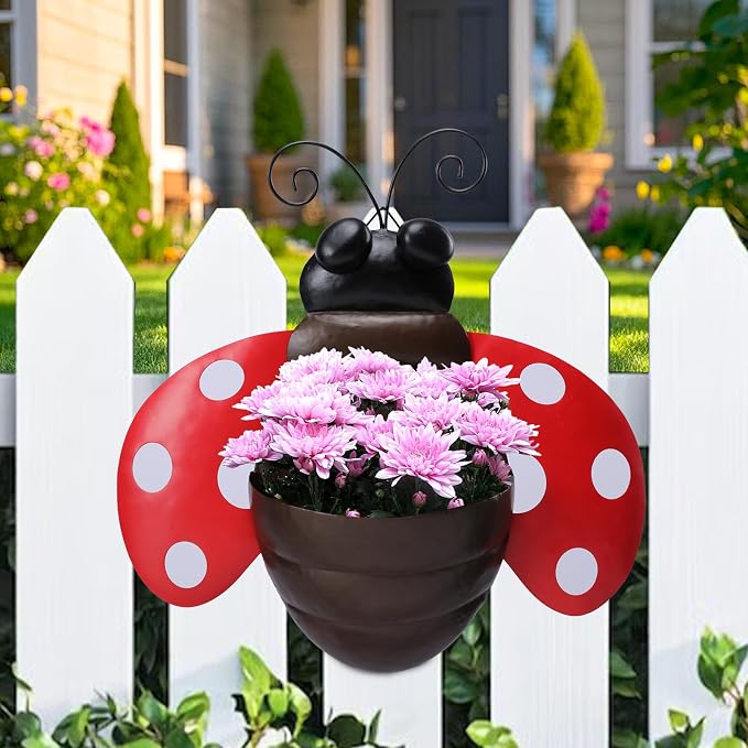 Metal Wall Planter Ladybug Wall Mounted Planters Small Flower Pot - Image 8