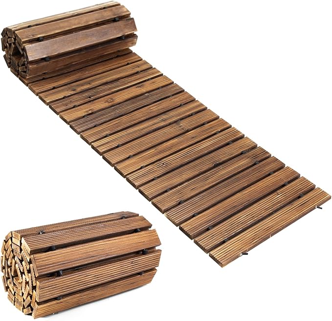 LINSHRY 12FT Wooden Garden Pathway, Outdoor Roll Out Decorative Garden Walkway by Linshry
