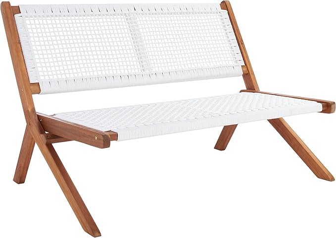 SAFAVIEH Outdoor Collection Kobina Natural Acacia Wood/White Rope Foldable Bench - Image 4