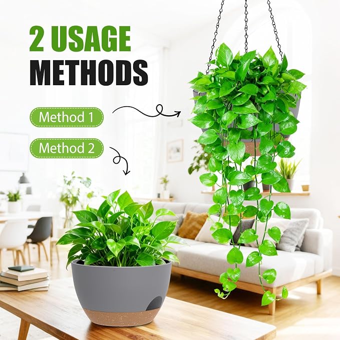 8 Inch Hanging Planters for Indoor Outdoor Plants, 4 Pack Plastic Self Watering - Image 5