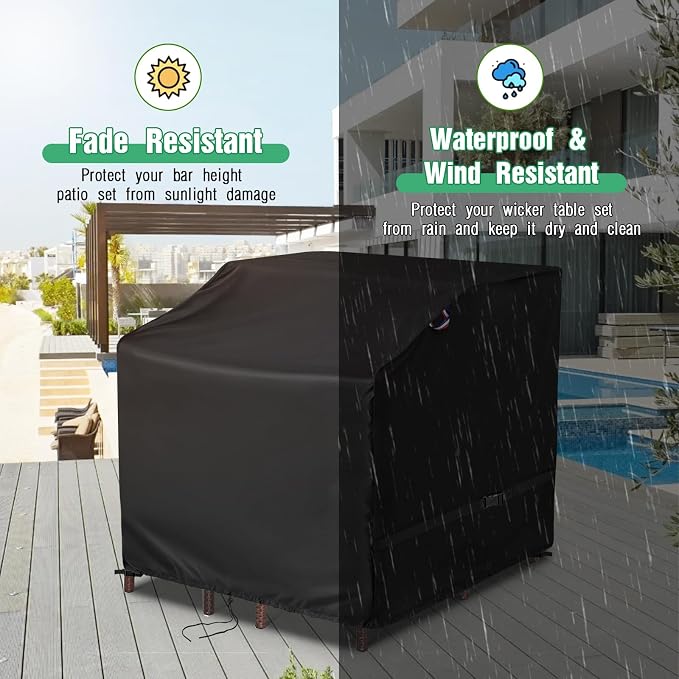 Outdoor Bar Set Cover for 3 Piece Patio Bar Set Wicker Outdoor Table, 41 Inch - Image 7