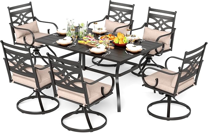 PHI VILLA 7 Pcs Patio Dining Set, Outdoor Table Chair Set - Image 9