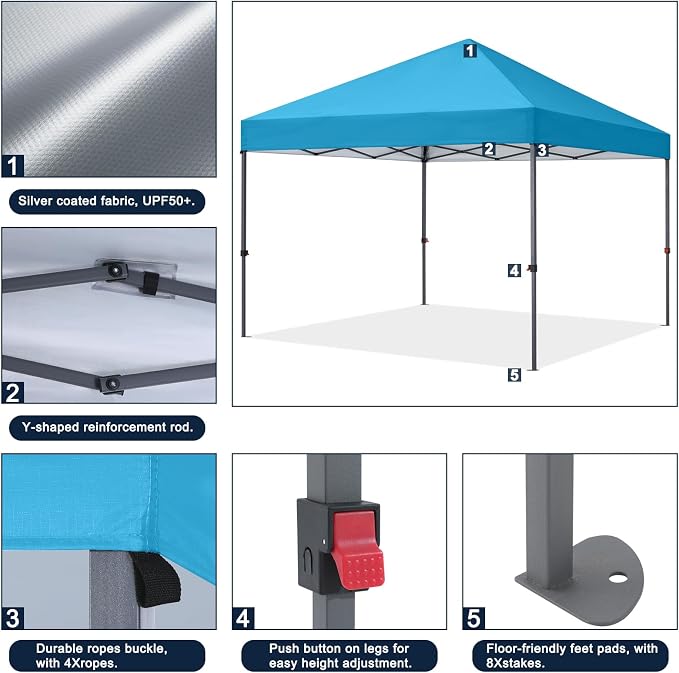 COOSHADE Durable Easy Pop Up Canopy Tent 10x10Ft, Sky Blue - Image 4