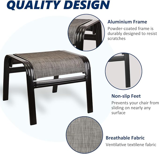 Outdoor Patio Ottoman Seat Textilene Portable Metal Footstool Portable Footrest - Image 4