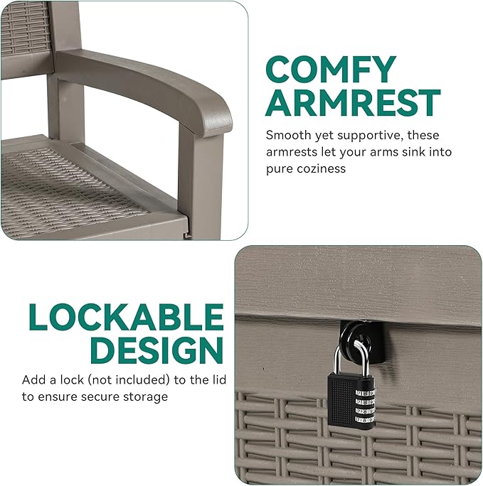 YITAHOME 70 Gallon Storage Bench Deck Box, Lockable Patio Bench, Waterproof - Image 4