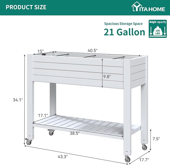 YITAHOME 43.3x17.7x34 in Elevated Garden Bed 2pcs, Outdoor Plastic Planter Box - Image 7