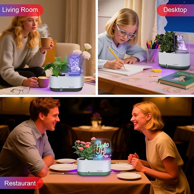 Self-Watering Plant Pot with LED Note Board & 7 Colors Pen, Led Acrylic Message - Image 5